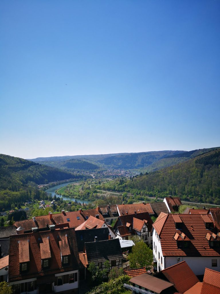 Blick von Dilsberg auf den Neckar